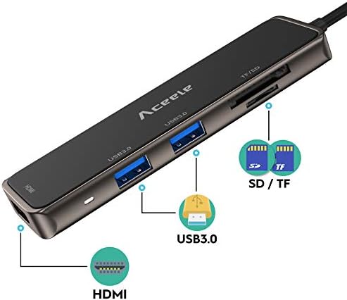 USB C Hub, Aceele USB C Dongle, 5 u 1 USB C na HDMI višestruki Adapter sa HDMI USB 3.0 SD TF kompatibilnim za