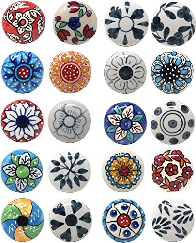 Ajuny set od 20 višebojnih vintage izgleda cvijeće keramičke ručke ručke vrata ormarić ormara za ladicu ormara