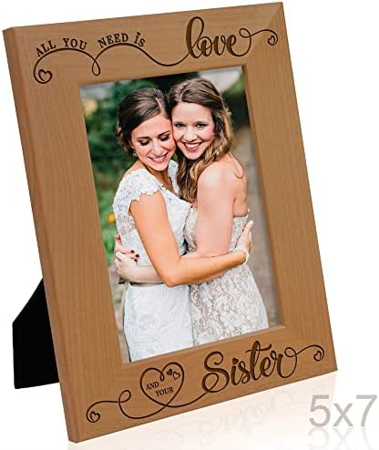 Kate Posh Sve što trebate je ljubav i vaš sestra ugravirani drveni okvir za slike, djeveruše pokloni,