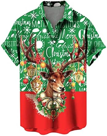 Wybaxz božićne majice za muške mens zeleni božićni digitalni ispis džep kopča rever majica kratkih rukava muškarci