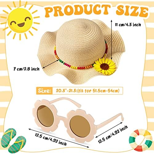 Foaincore 6 paket dečiji letnji slamnati šešir za devojčice okrugle cvetne naočare za sunce Strašilo