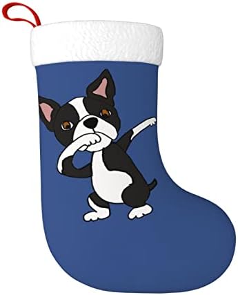 Savedwarf Boston terijer pas Dabbing Božićna čarapa Xmas Holiday ukrasi Kamin Viseća čarapa 18 inča čarape
