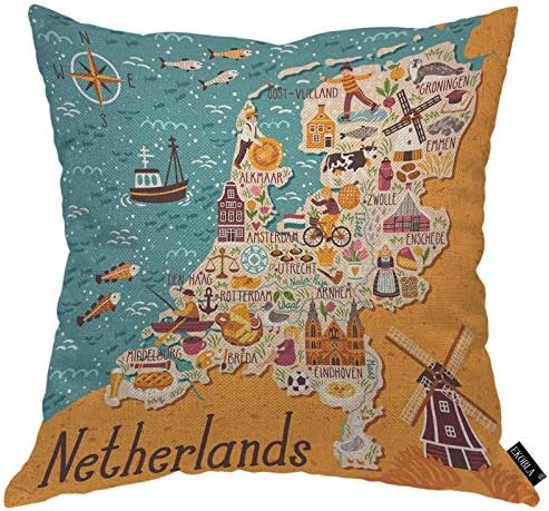 Ekobla Mapa Holandije Bachit Cover Cover holandski orijentir Holland Tour Guide Cosy Square Cushion