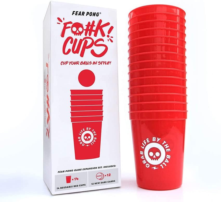 Strah Pong: F@KCUPS-dodatak za igre Beer Pong-14 crvenih šoljica za višekratnu upotrebu + 12 dodatnih izazova