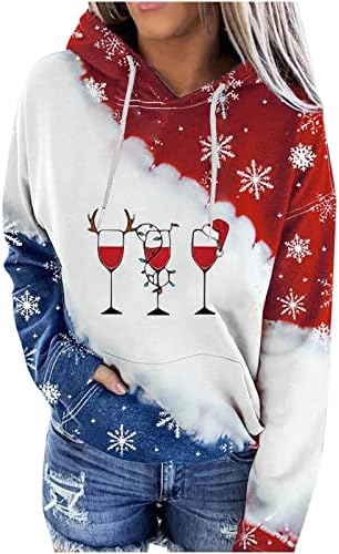 Dnuri ženske božićne dukseve nacrtajući pulover dugih rukava na vrhu santa grafičkim hoodiema vrhunska