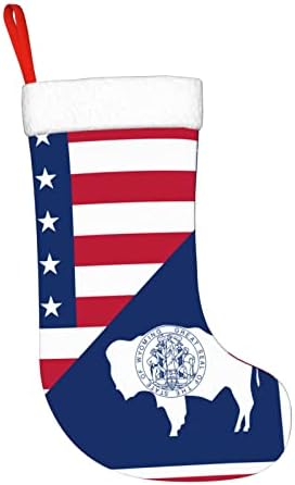 QG ZZX Amerika Wyoming State Flag Božićni čarapa Xmas Čarape Kamin Viseća čarapa 18 inča Odmorsko