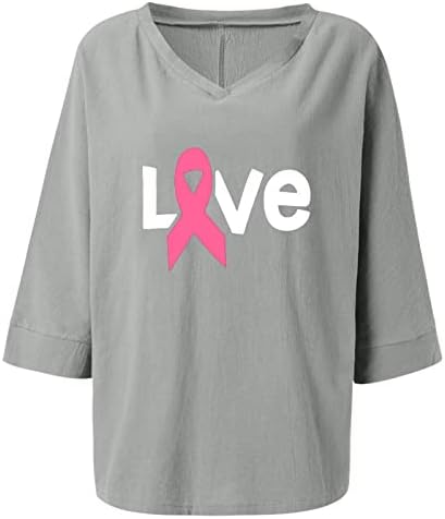 Amikadom siva tinejdžerka lounge bluze 3/4 rukav gornji tinejdžeri duboki V izrez posteljina opuštena fit bluze za svijest s rakom dojke 9h xxl