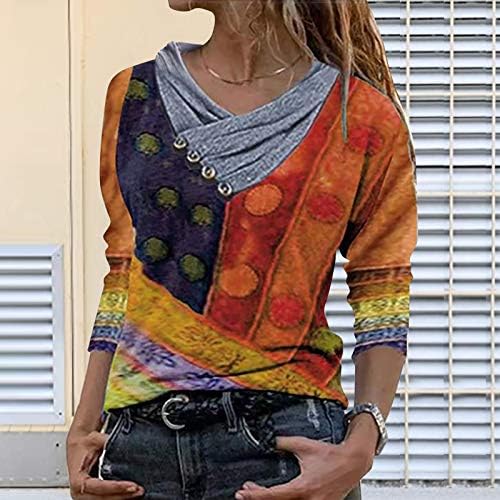 Plus Size Shirt za žene Vintage štampane Tees Top Western etnički stil pulover Botton naborane Casual duksevi