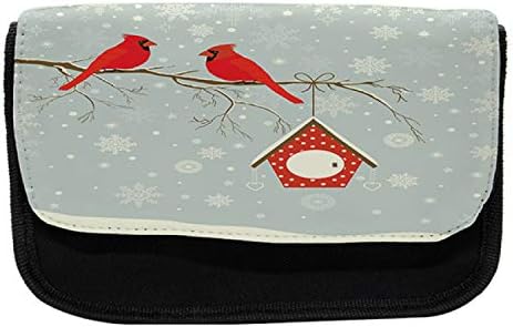 Lunarable Cardinal pernica, grane drveća Snowy Night, torba za olovku od tkanine sa dvostrukim patentnim