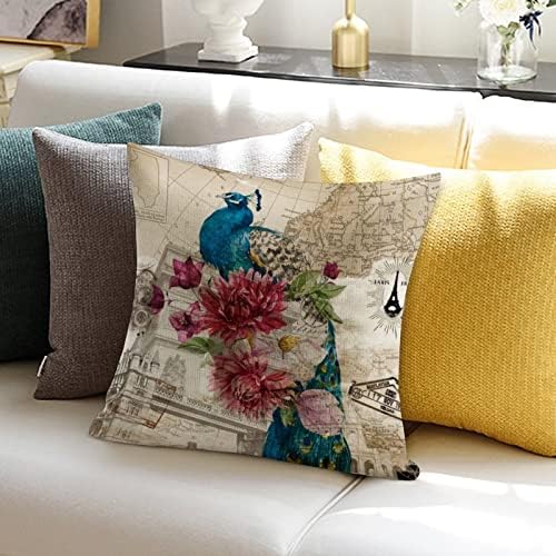 Retro plavi ljubičasti paun s cvijećem Jastuk za bacanje Šareni paun dekor jastučni jastuk Cushion Cover Dekorativni