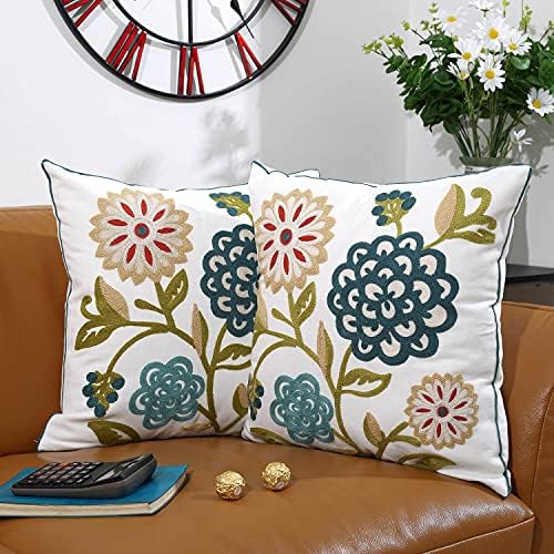 OneLong Dekorativni jastuk za bacanje navlaka za vez za vez cvjetni uzorak 18x18 inčni set od 2