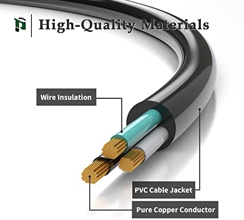 Plugtul Vanjski produžni kabel 15 FT vodootporan, 16/3 mjerač crna teška kabel za produženje prong,