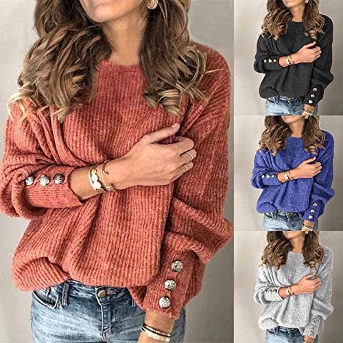 Ženski džemperi but ovčjeg rukava bluza Crewneck pleteni pulover postavljena čvrsta bluza Tee Top Plus veličina