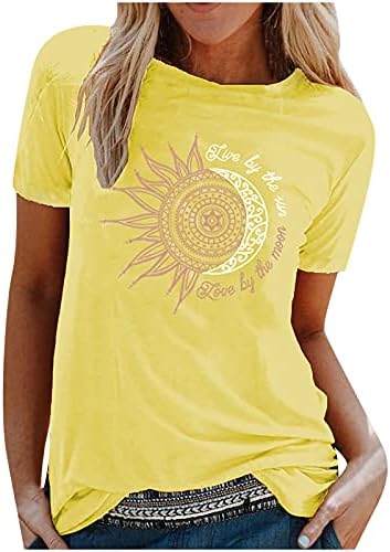 Ljeto Žene Sunce Mjesec Grafički Tshirt Tops Trendi Kratki Rukav Crewneck Pismo Print Majice