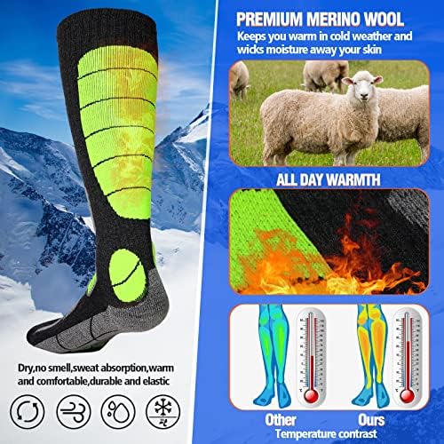 4 para zimske merino vune skijalice sportske hladno vrijeme čarape toplo koljena visoke termalne čarape za muškarce