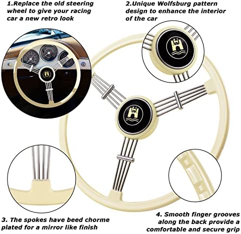Motafar 15-1 / 2 inčni volan retro klasični stil sa bijelim banjo dizajnom, kompatibilan sa Porsche