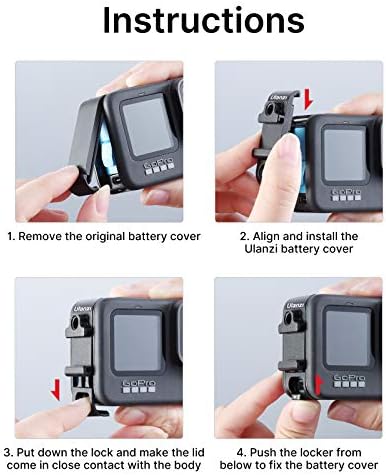 Ulanzi G9-6 poklopac baterije za GoPro Hero 11 10 9 Zamjena za zamjenu od legure crne aluminijske s hladnim