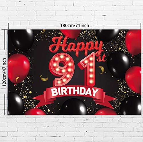 Sretan 91. rođendan crvene i Crne Banner Backdrop dekoracije baloni tema dekor za djevojčice žene princeza