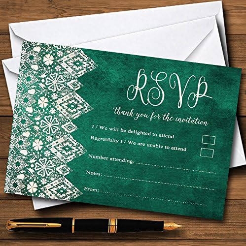 Tealni zeleni stari papir i čipka personalizirani RSVP kartice