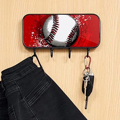 Grunge bejzbol crveni printski nosač zida zida, ulazni kaput nosač sa 4 kuka za kaput kaputi za ručnik torbica