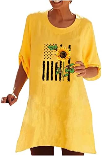 Qcemeni tunički vrhovi za žene USA zastava Sunflower majica Casual Neevidence Day Bluzes Slatka o-izrez