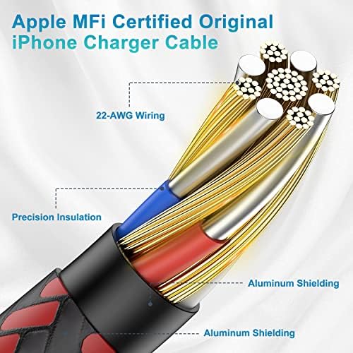 iPhone Charger 1ft, Apple MFi Certified 1feet 90 stepeni najlonski pleteni munjeviti kabl pod pravim uglom