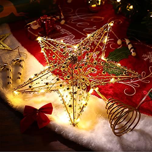 Nuobesty Christmas TOPPER STAR, Zlatna perla Hollow Topper Star Božićno drvce Svjetli božićno