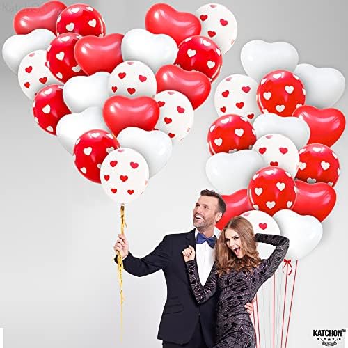 Crveni i bijeli dan zaljubljenih balona Latex - pakovanje od 40 | Baloni u obliku srca za Dan zaljubljenih