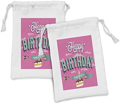 Tkanina za rođendan AMBESONNE TOUCK Set od 2, proslave želi tematsku tipuru uz tortu i narezivanje