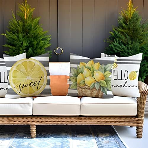Račun na jastuku 18x18 set od 4 sive pruge limuna Sweet Hell Sunshine Ljeto Jastuci u dekorativnim