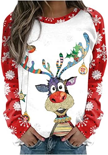 Sretan Božić Tops ženski okrugli vrat Božić Print dugih rukava Duks Casual bluza pulover Tops Xmas_Tops
