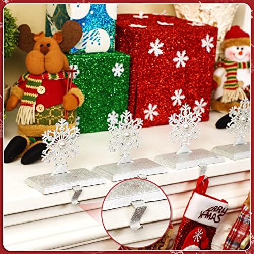 Moxweyeni set od 4 božićne čarape za snježne pahulje HOLDER HANGER Srebrna metalna čarapa za čarape