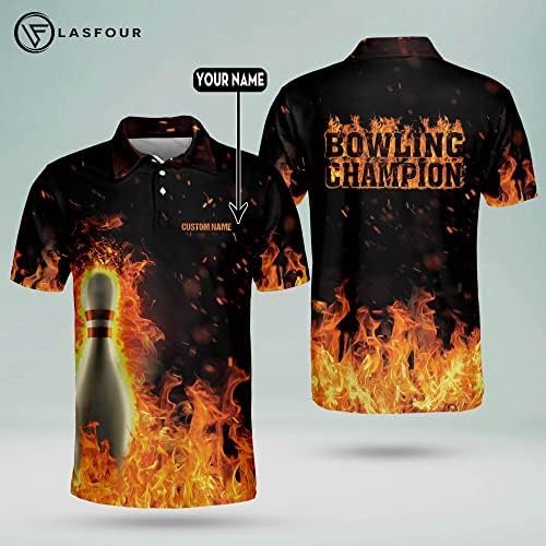 Lasfour Personalizirani plamen za kuglanje za muškarce, prilagođene kugličke košulje za muškarce, USA kuglanje