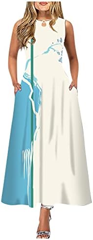 Fragarn ženska ležerna tiskanje Veliki haljina s rukavicama za okrugle vrat duga haljina bez rukava