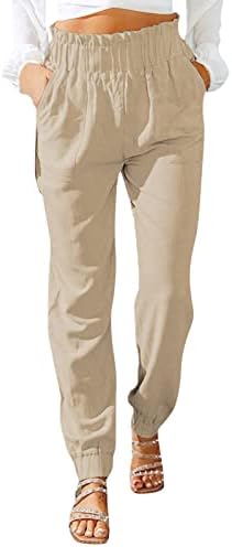 Potton CrtengString Ljetni golf Capri hlače Žene Labavi ugradnju Dame Capris širokoj nozi posteljina s džepovima