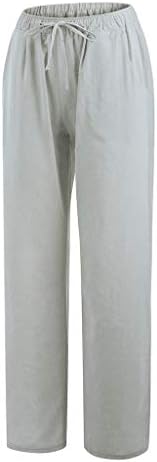 Pamučne lanene pantalone ženske letnje Casual pantalone sa džepovima labave vezice čiste rastezljive