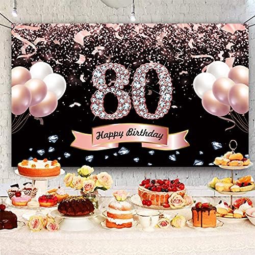 Trgowaul 80. rođendanski ukrasi za žene Rose Gold Birthday Backdrop Banner 5.9 X 3.6 Fts Happy Birthday Party