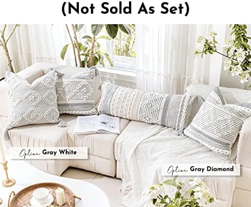 Blissblush siva krem ​​bijela boja za bacanje jastuka 14x36, boho tkani teksturirani jastuk, neutralan