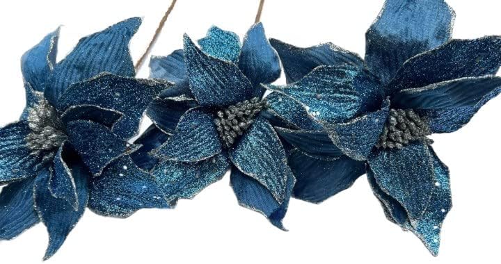 24 plavi baršun od sjajnog ruba božićne poinsettia za odmor za uređenje kućnog dekoracija Božićno