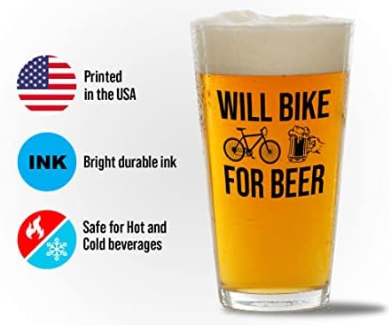 Flairy Land beer Lover Pint Glass 16oz-will Bike for Beer-Bike Riders Mountain Biking Bikers Bicycle Beer Brewing