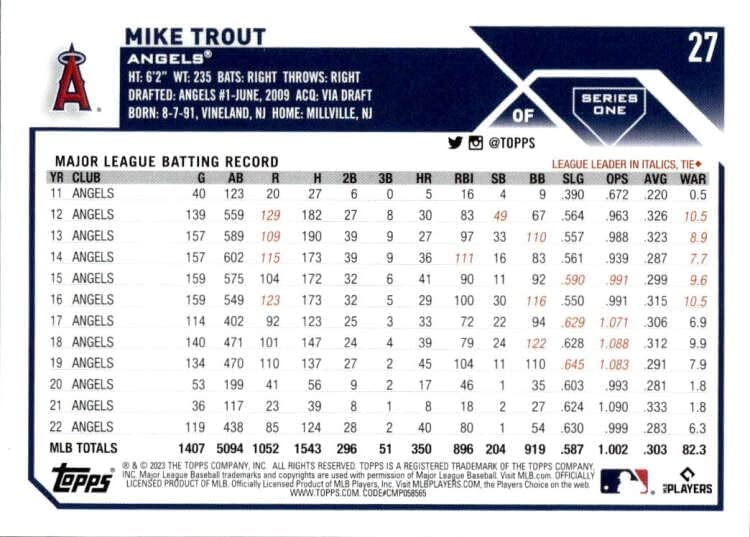 2023 TOPPS 27 Mike Trout Los Angeles Angels Series 1 MLB bajzbol trgovačka kartica