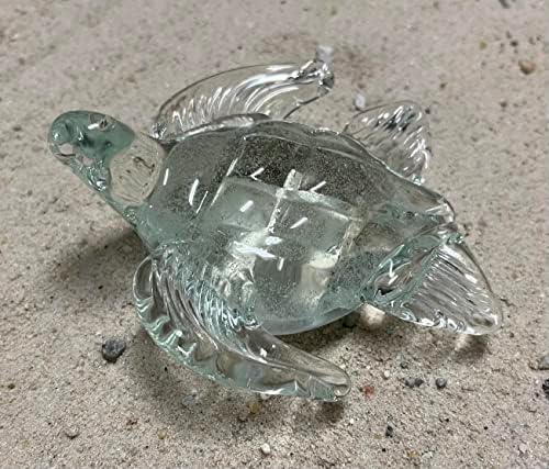 4 Staklena morska kornjača stakla figurica - sjaj u tamnoj skulpturi - Nautička oceana plaža labavna umjetnička