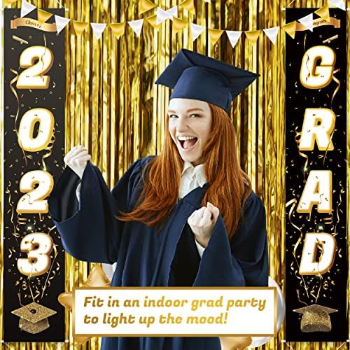 Diplomiranje crnog i zlata 2023 Torch baneri Vertical 71 x 12 dvostruki set | Nasilnički baneri za diplomiranje