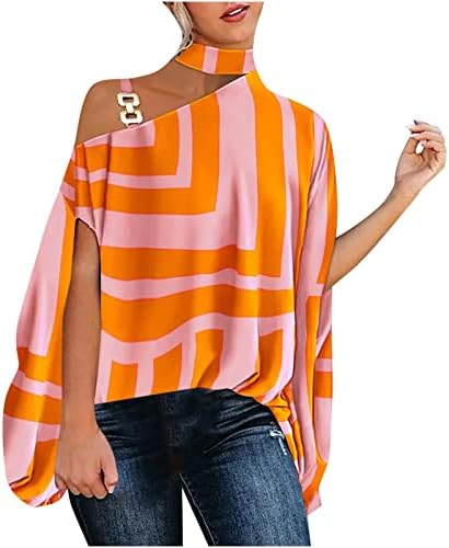 BRKEWI ženske modne bluze Choker Mock vrat hladno rame Dolman vrhovi Batwing 3/4 rukav kaiš za izrezivanje labava ljetna majica