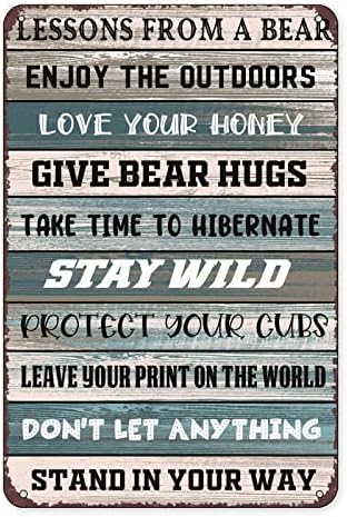 Smiješna lekcija od medvjeda metalni Limeni znak zidni umjetnički dekor rustikalni medvjed savjet