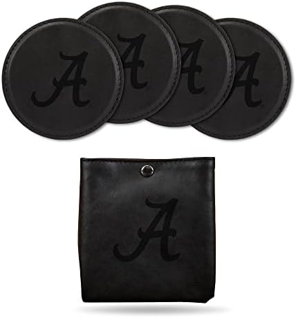 Rico Industries NCAA Alabama Crimson Tide Black Faux Leather Laser gravirani 4-Pack Coaster Set