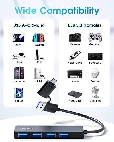 BYEASY USB Hub, USB 3.1 C do USB 3.0 Hub sa 4 porta i 2ft proširenim kablom, Ultra Slim prijenosni USB razdjelnik za MacBook, Mac Pro/Mini, iMac, Ps4, PS5, Surface Pro,Flash Drive, Samsung