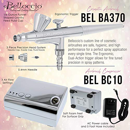 Belloccio Professional Beauty Airbrush kozmetički sistem šminke sa 5 tamnih nijansi podloge u bočicama od 1/4