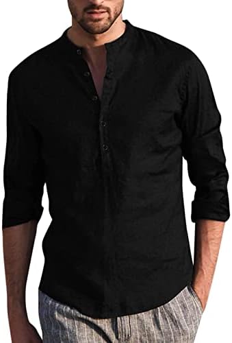 Pamučna i lanena konoplja duga bluza Top za muškarce Henley V izrez košulja dugih rukava hipi Casual majice na