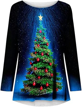 lcepcy Dugi rukav tunike za žene trendi majice sa majicama za božićnu jelku sa printom sa majicama za odmor